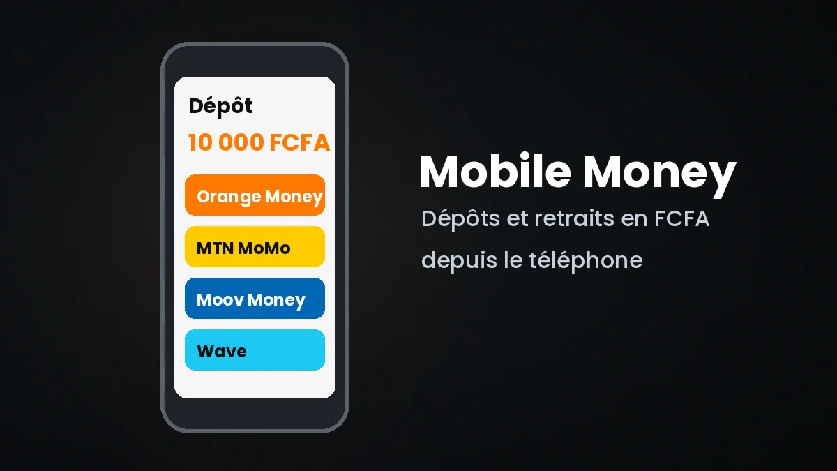 Écran de dépôt Mobile Money avec les quatre opérateurs
